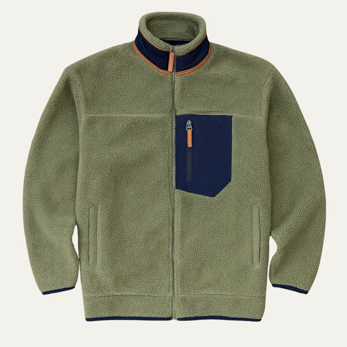 Axel | Men's Fleece Jacket Cream Navy Pocket Zip Up