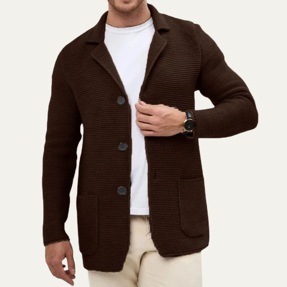 Axel | Men's Knit Blazer Black Cable Knit Button Down