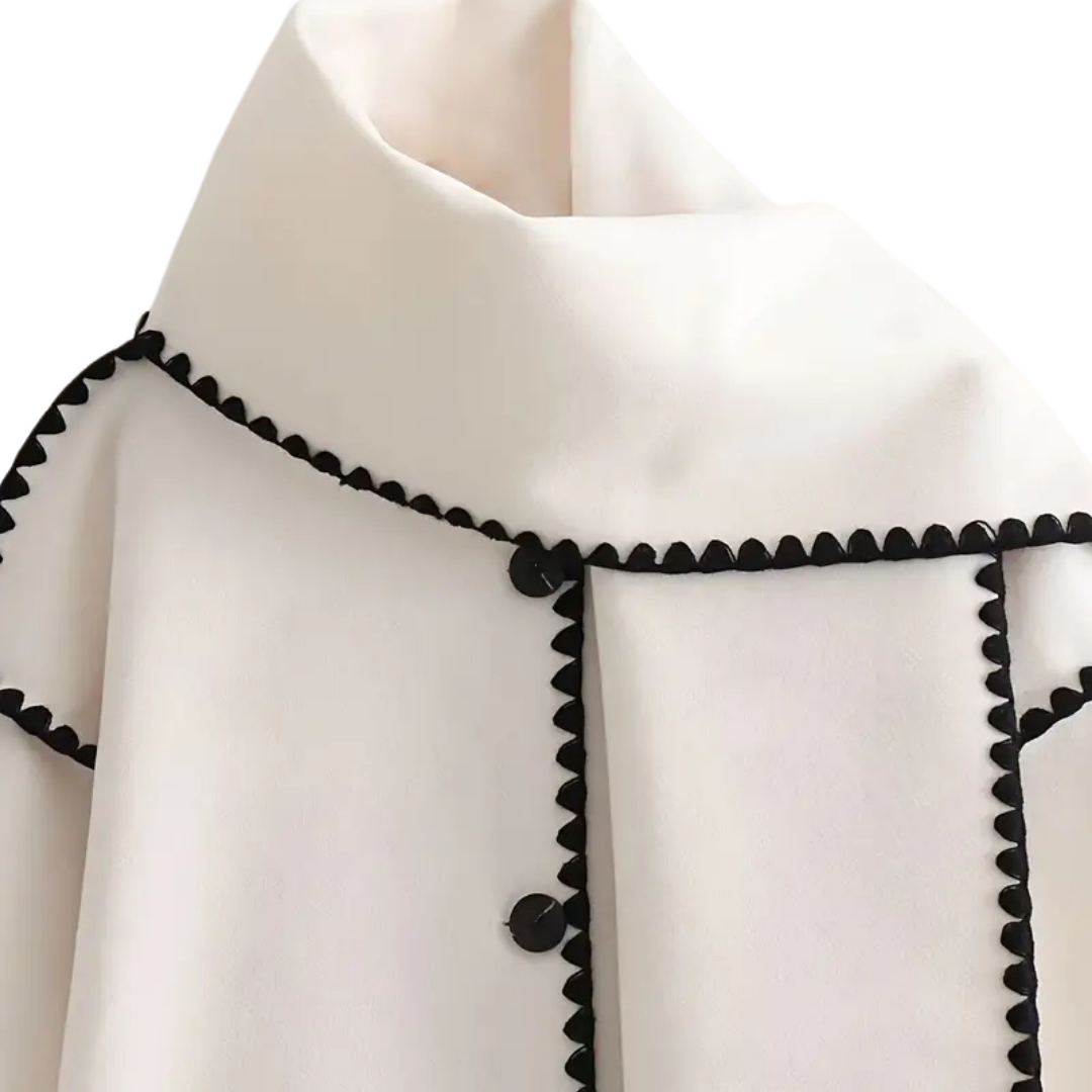 Sable | Women's Wool Coat Cream Black Trim Pocket Detail