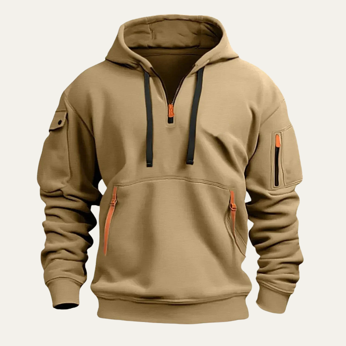 Axel | Men's Tactical Cargo Hoodie Beige Multi Pocket