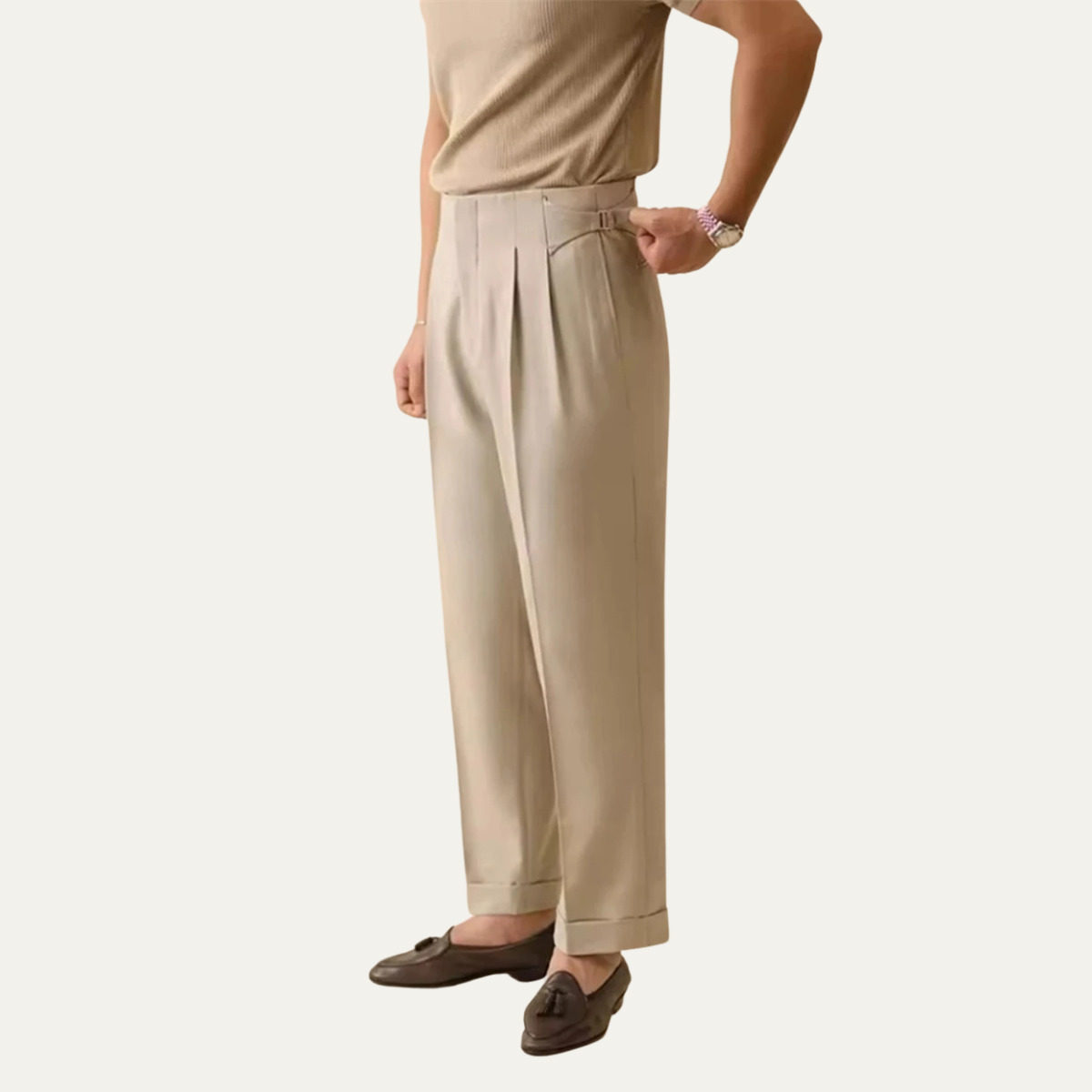 Beau | Men's Pleated Dress Pants Cream High Waist