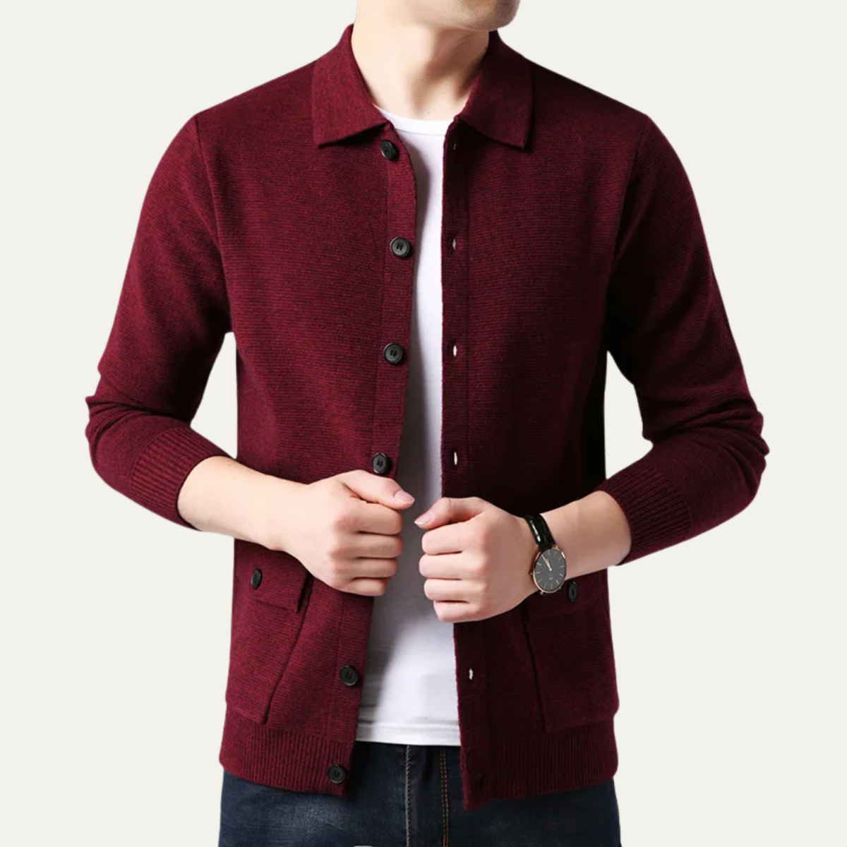 Callum | Men's Knit Cardigan Sweater Beige Button Front