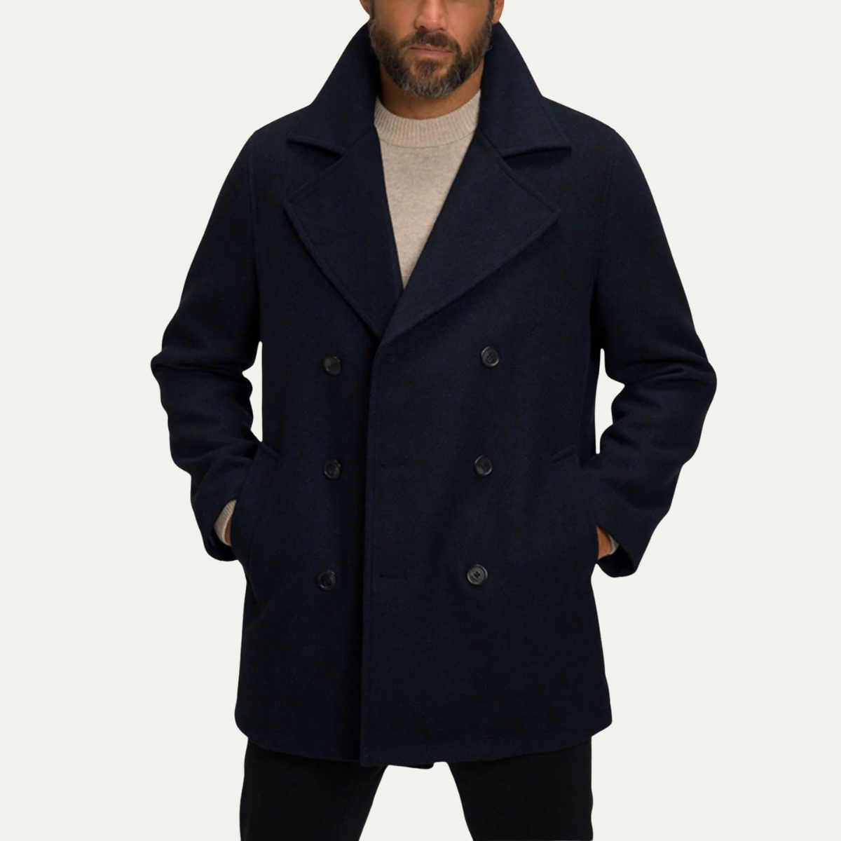 Rhys | Men's Double Breasted Wool Pea Coat Navy