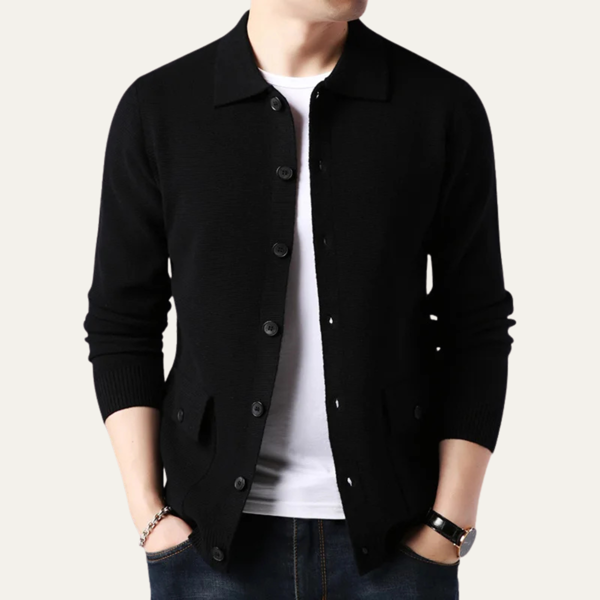 Callum | Men's Knit Cardigan Sweater Beige Button Front
