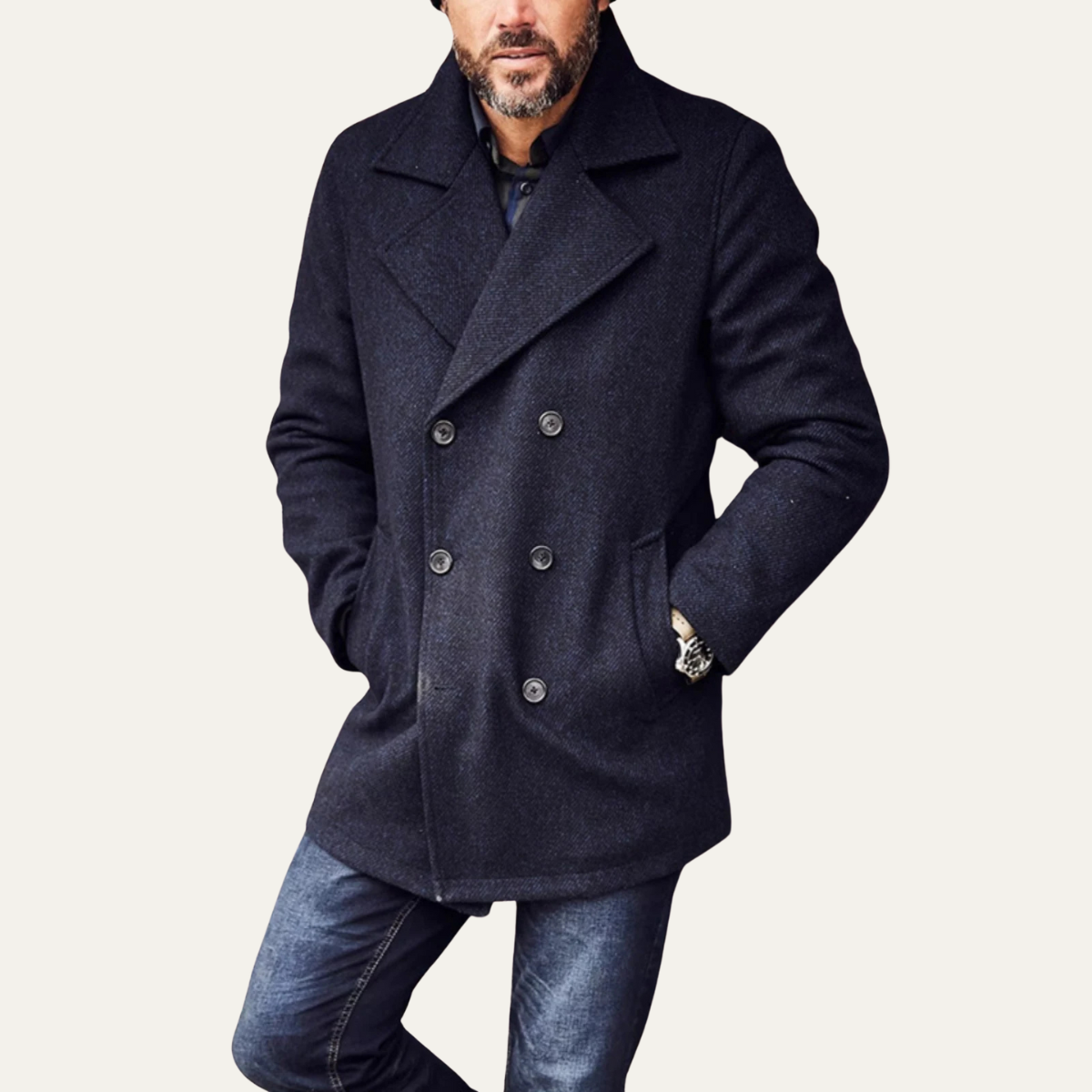 Rhys | Men's Double Breasted Wool Pea Coat Navy