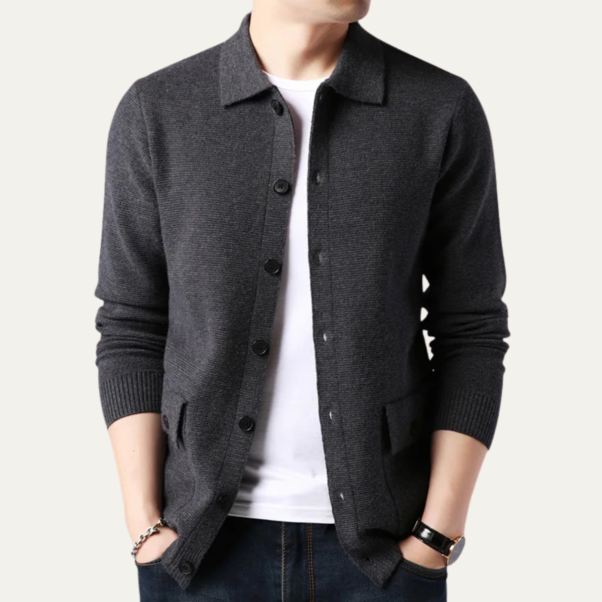 Callum | Men's Knit Cardigan Sweater Beige Button Front