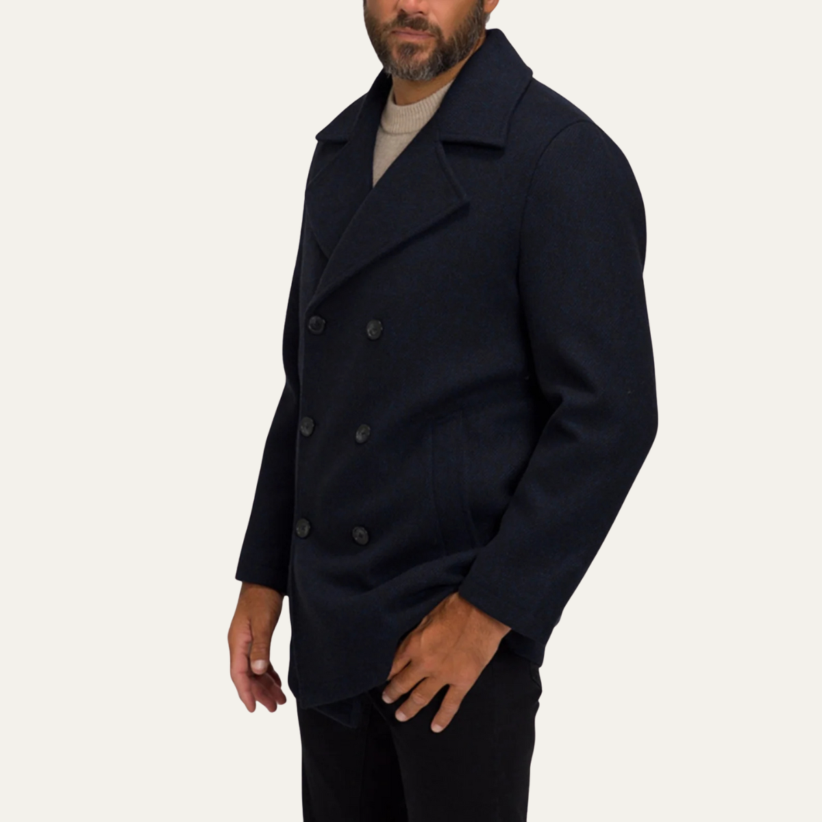Rhys | Men's Double Breasted Wool Pea Coat Navy