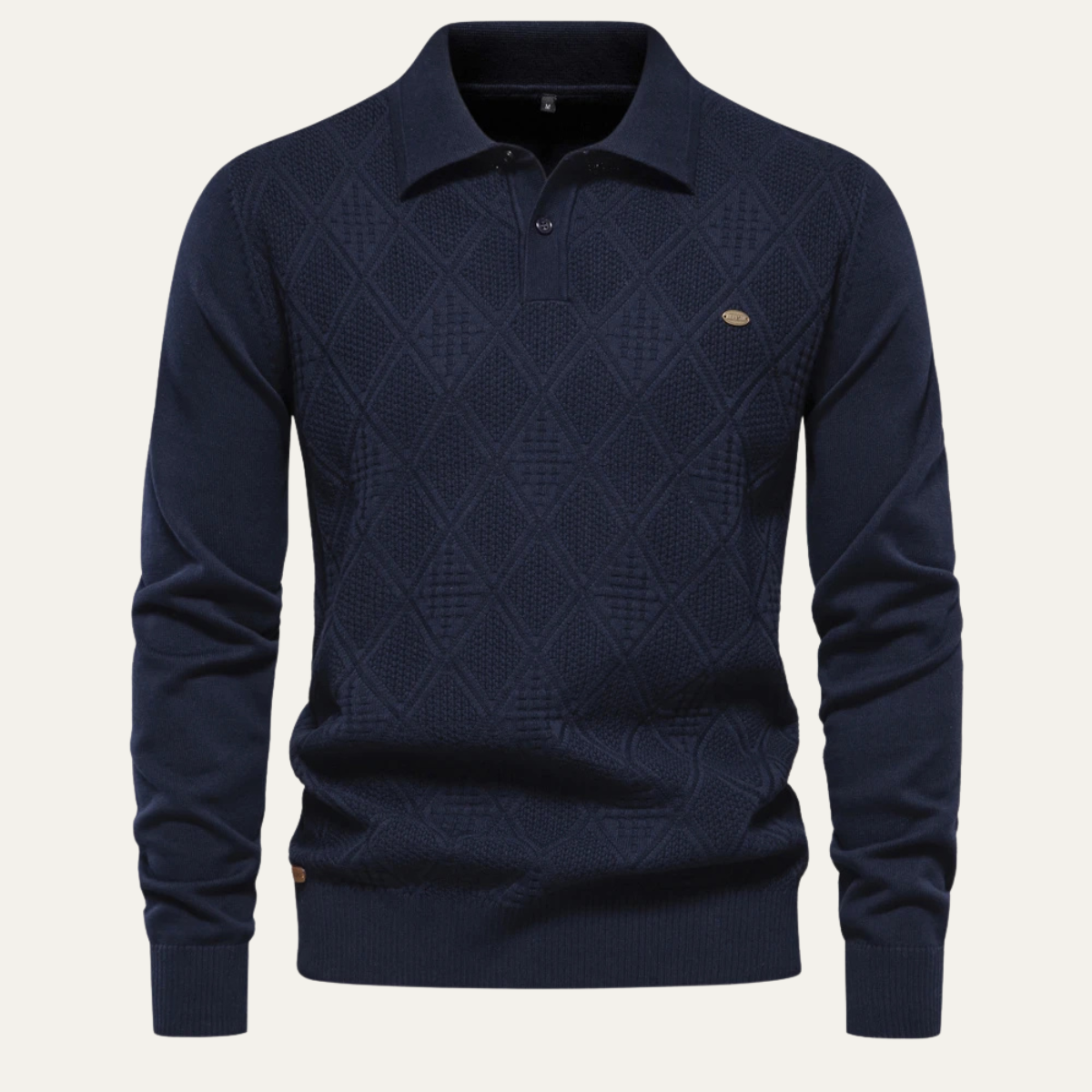 Axel | Men's Quilted Diamond Pattern Polo Sweater Black