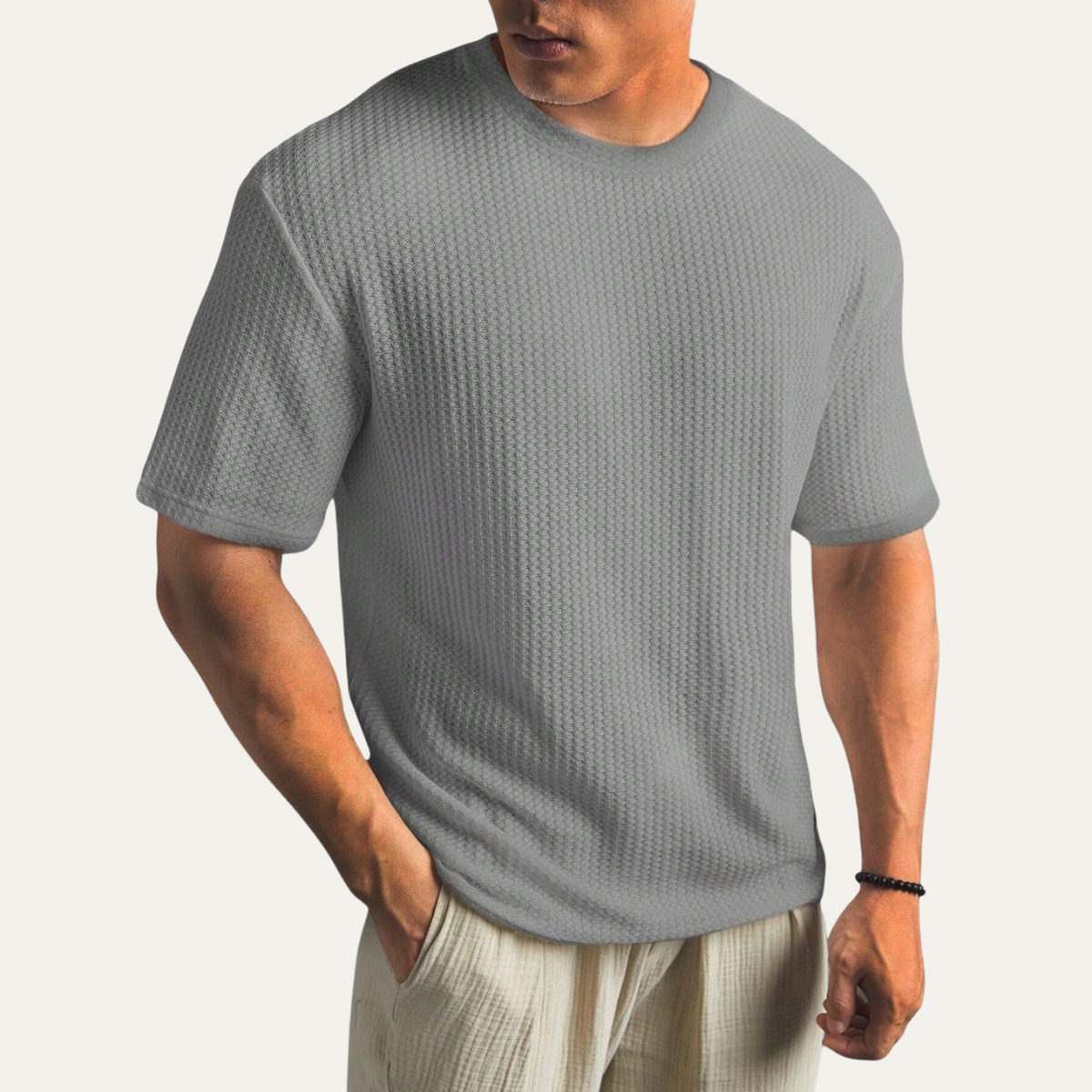 Arlo | Men's Textured Cotton T Shirt Black Crew Neck