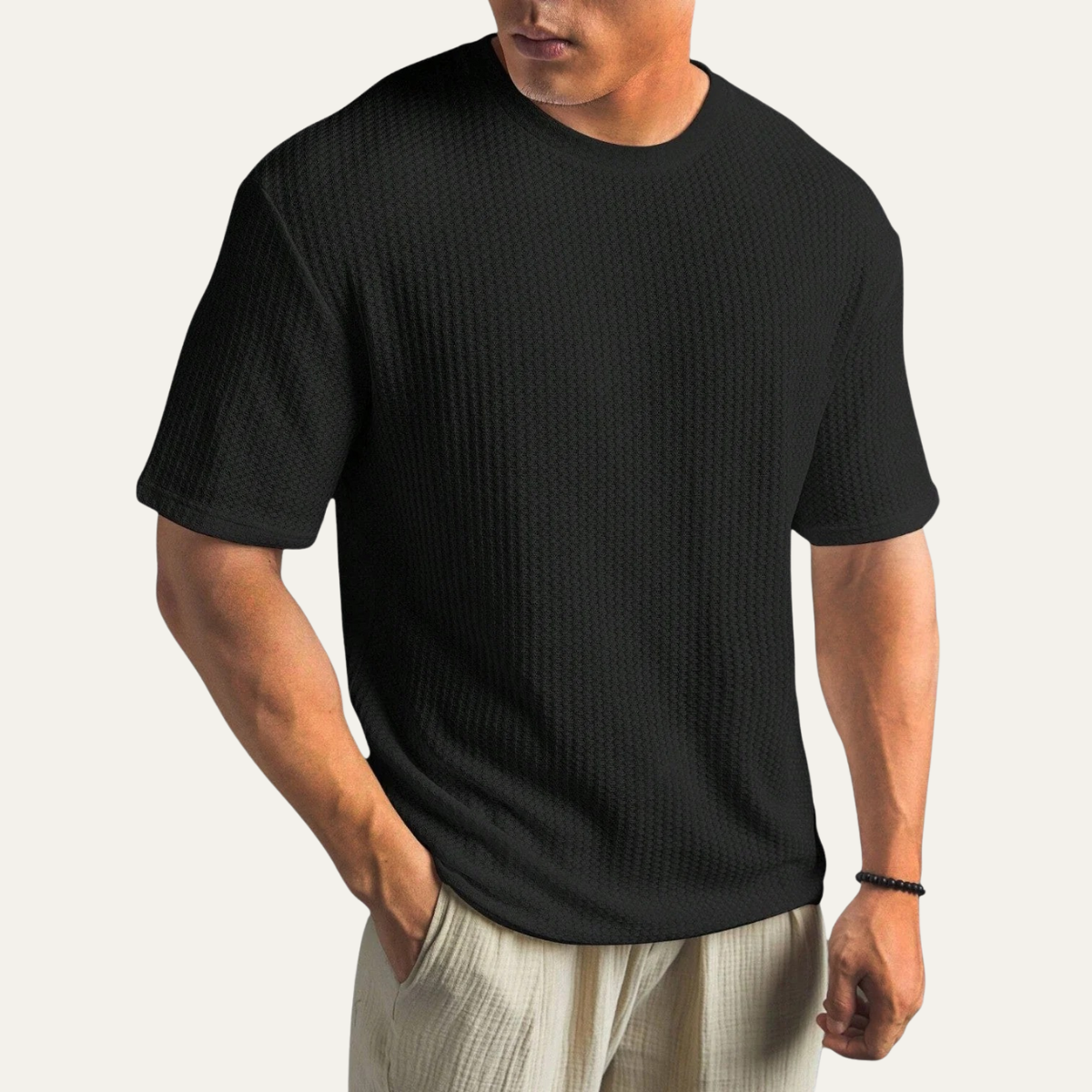 Arlo | Men's Textured Cotton T Shirt Black Crew Neck