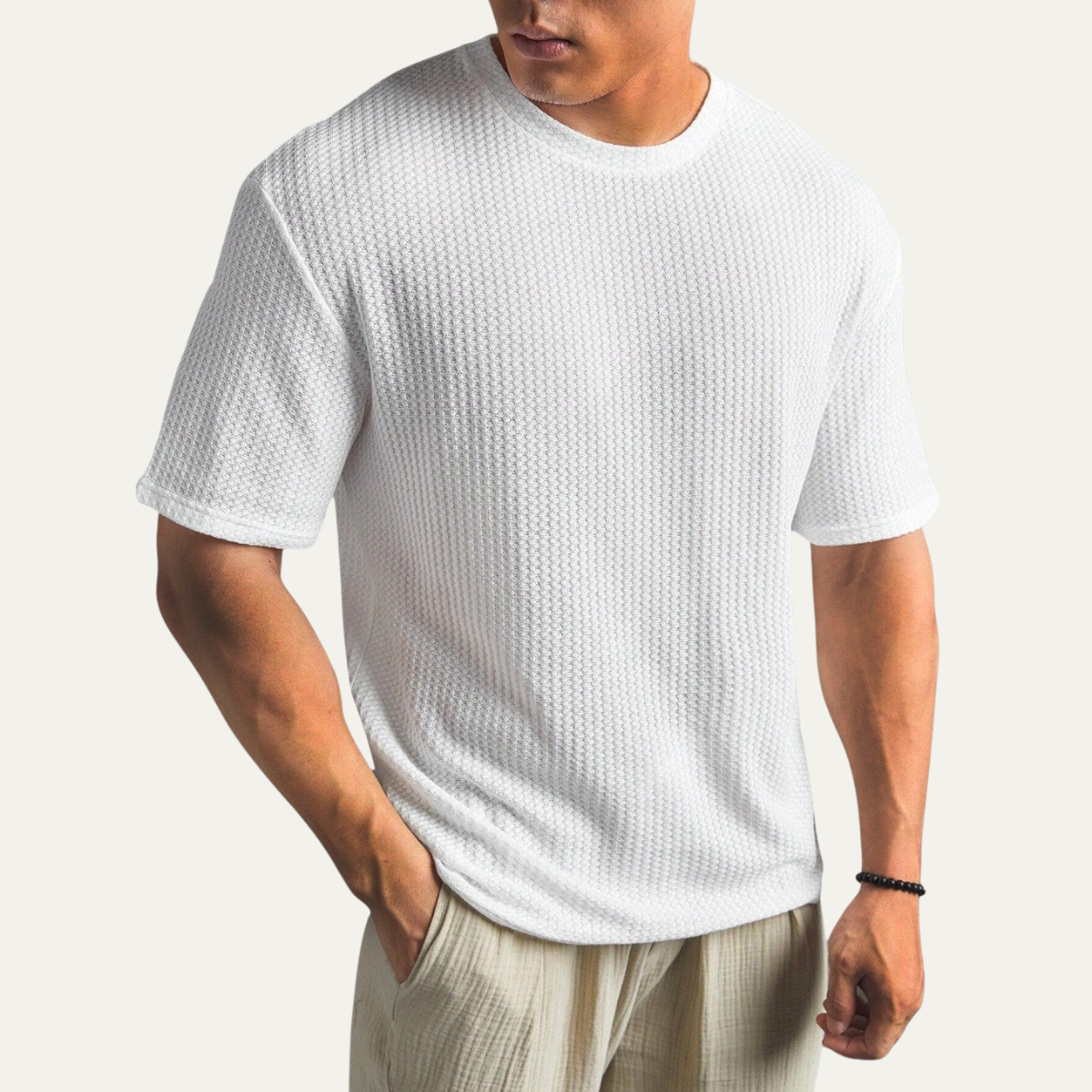 Arlo | Men's Textured Cotton T Shirt Black Crew Neck