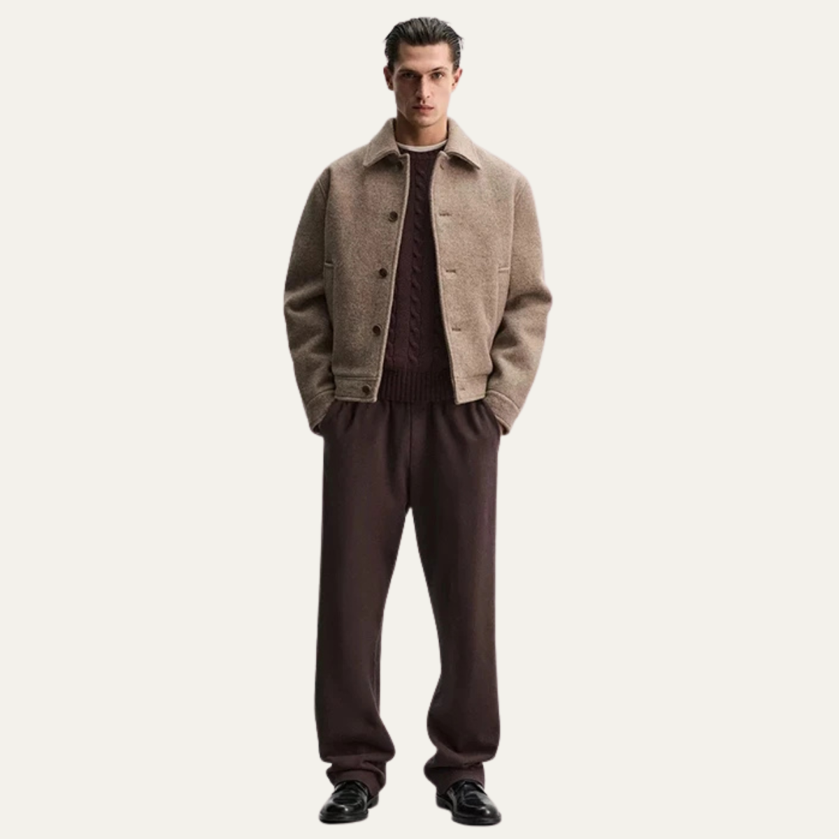 Bram | Men's Wool Casual Jacket Taupe Button Front