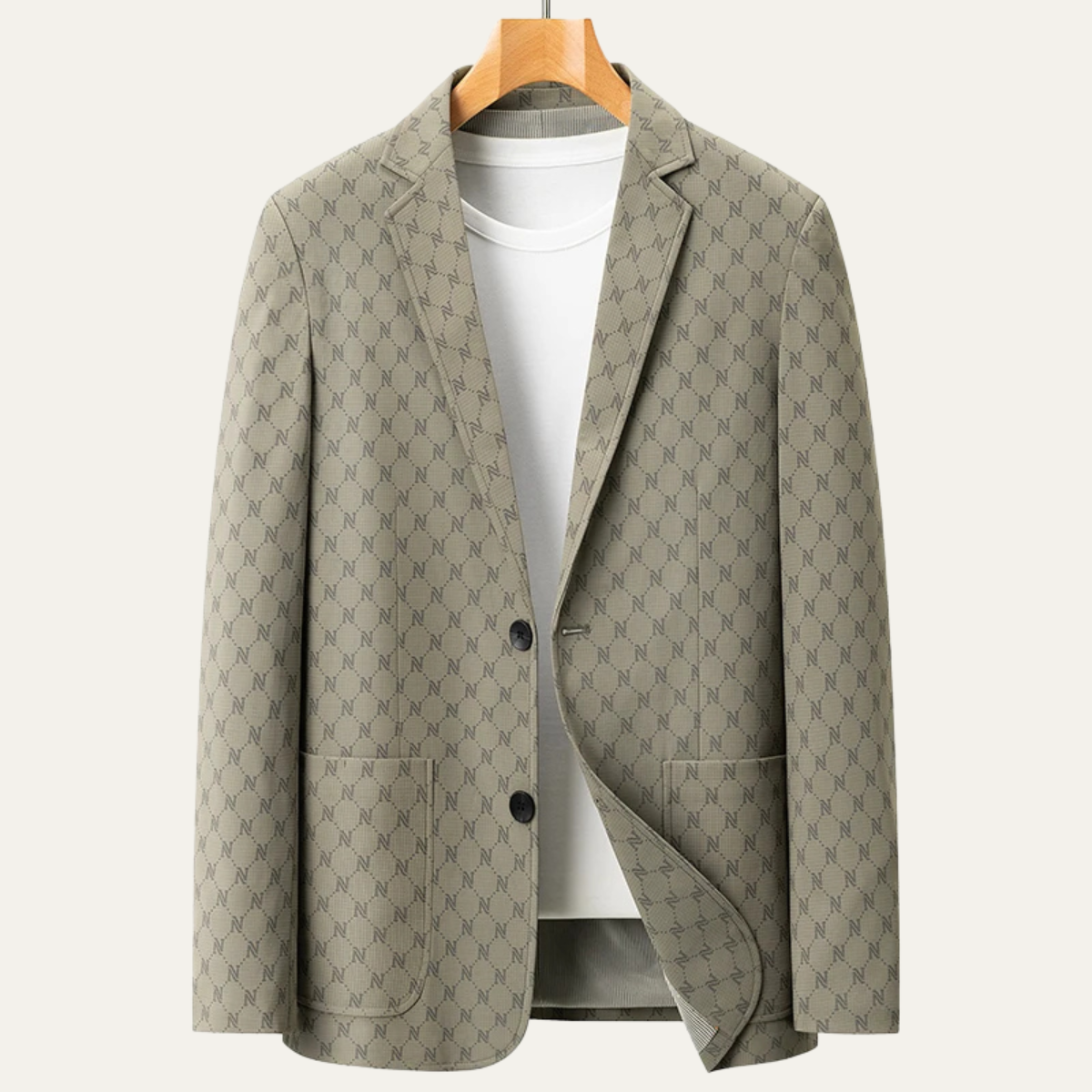 Oswin | Men's Casual Blazer Beige Geometric Pattern