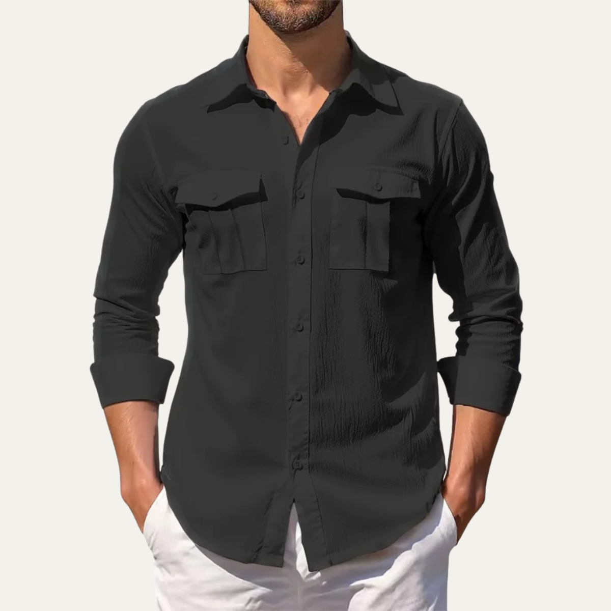 Jax | Men's Button Up Shirt Black Long Sleeve Casual