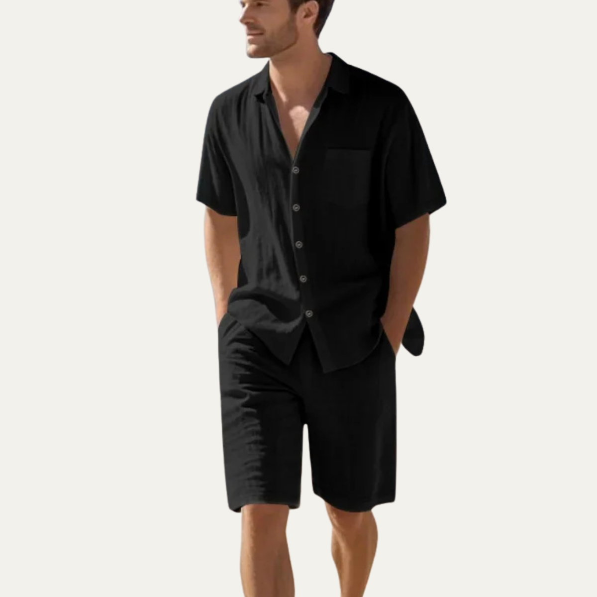 Kai | Men's Sweatsuit Black Short Sleeve Shirt Shorts Set