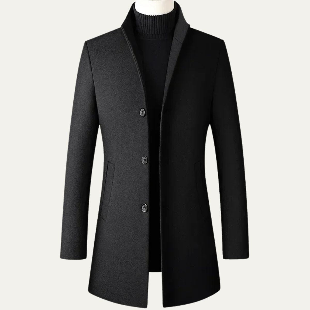 Voss | Men's Navy Wool Overcoat Button Front