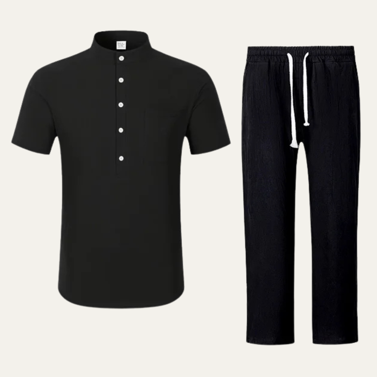 Kai | Men's Linen Lounge Set Black Short Sleeve