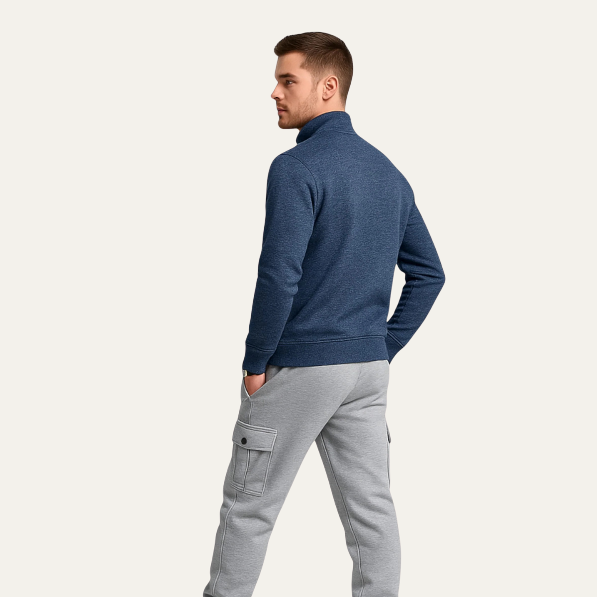 Beau | Men's Fleece Zip Up Jacket Navy Blue