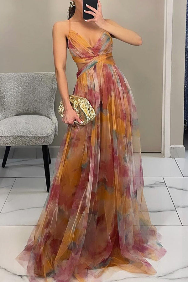 Stella | Women's Chiffon Maxi Dress Multicolor Pleat
