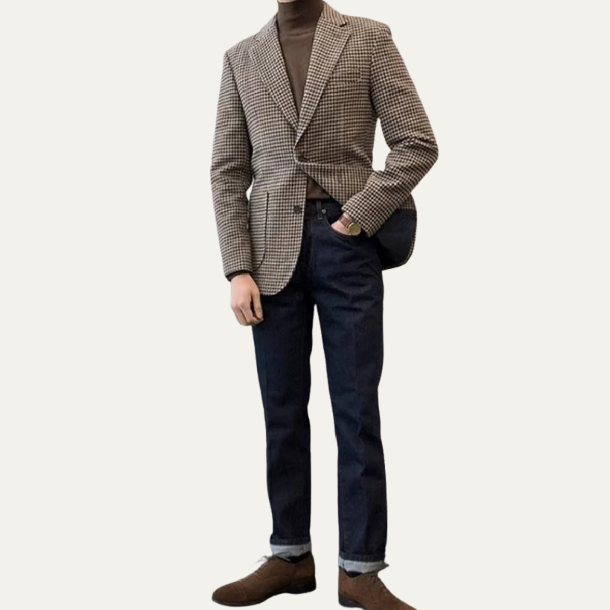 Rhys | Men's Houndstooth Check Blazer Brown Cream