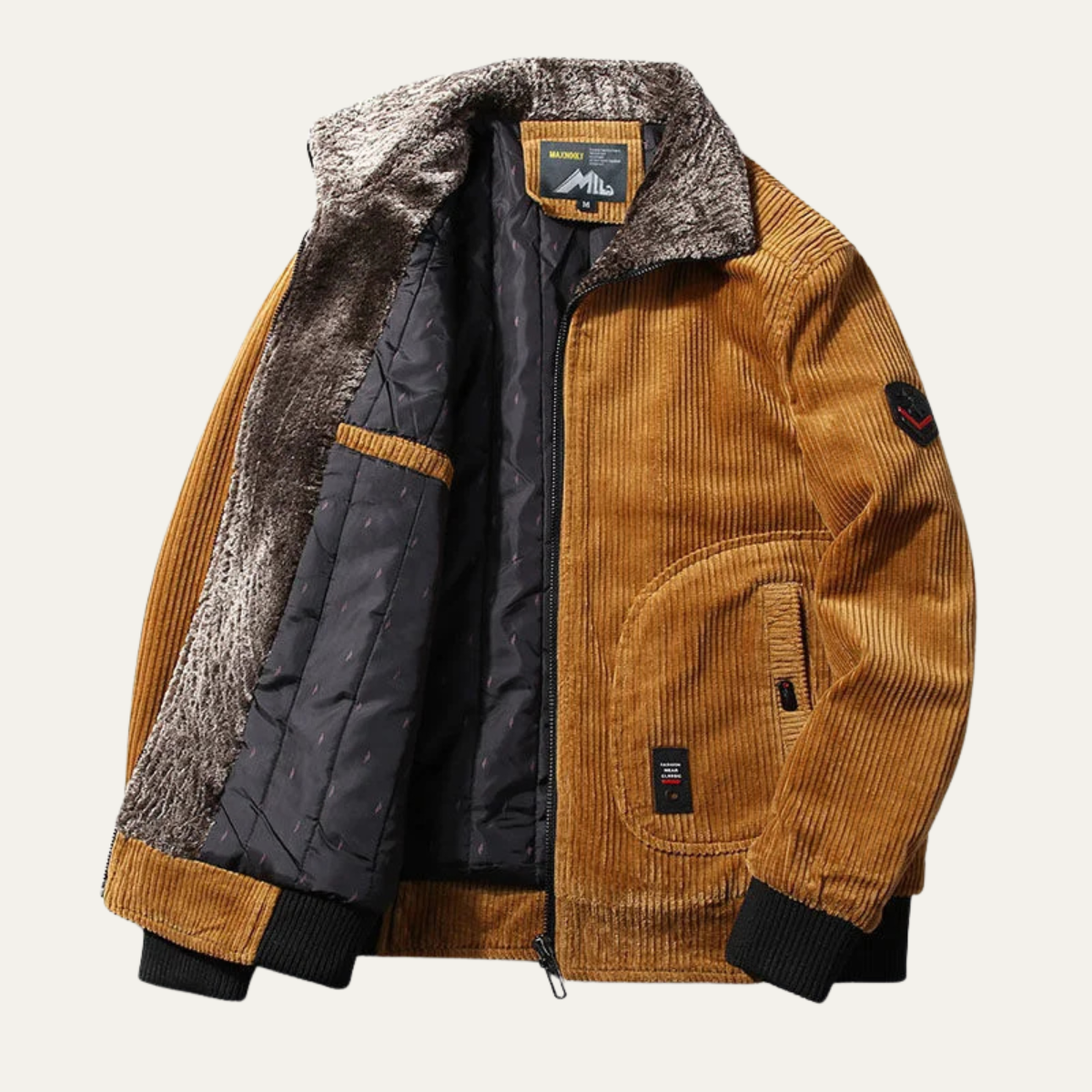 Axel | Men's Corduroy Jacket Camel Fleece Lined Fur Collar