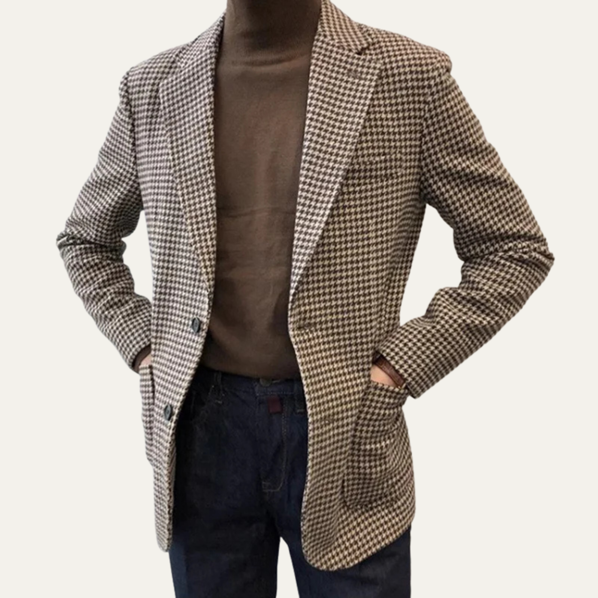 Rhys | Men's Houndstooth Check Blazer Brown Cream