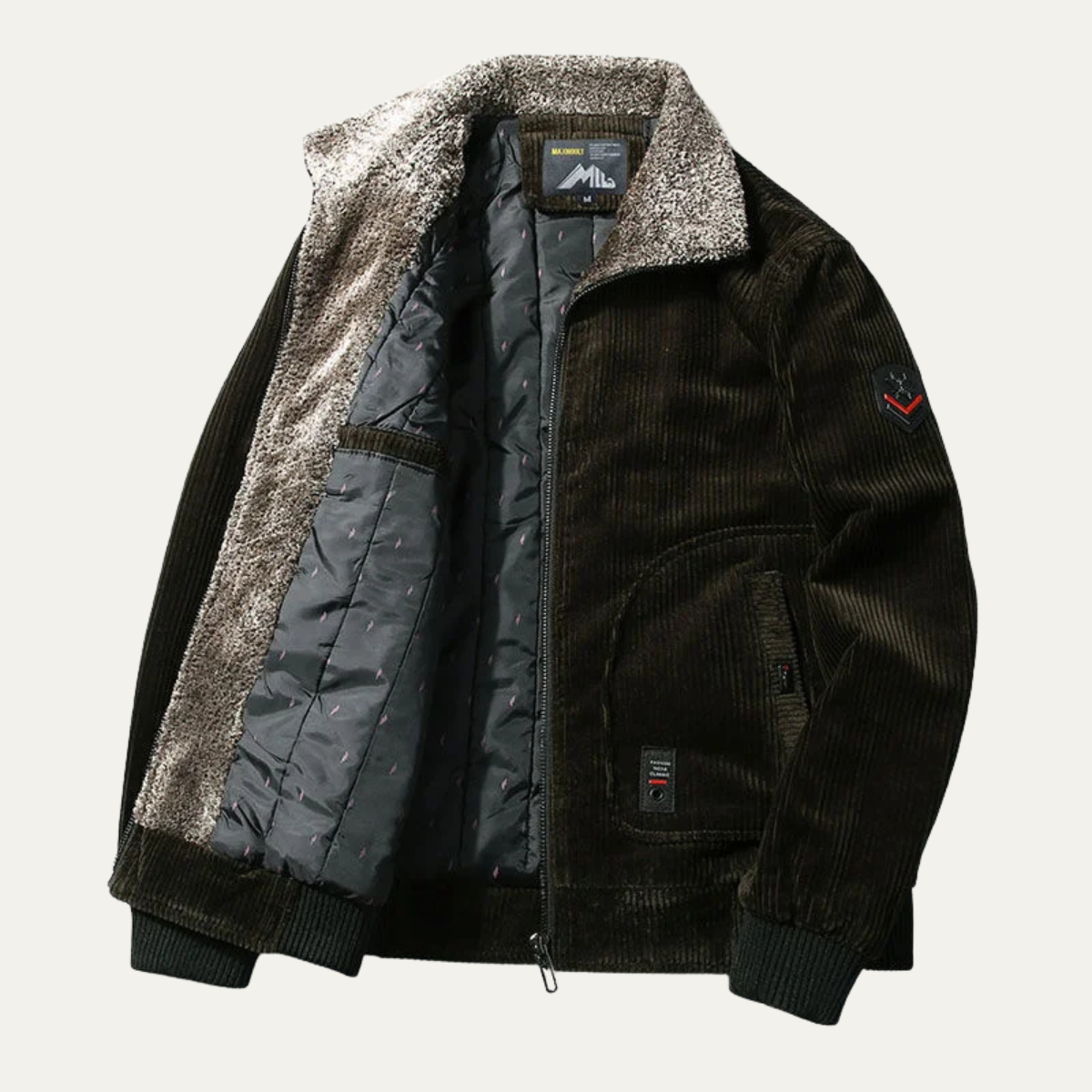 Axel | Men's Corduroy Jacket Camel Fleece Lined Fur Collar