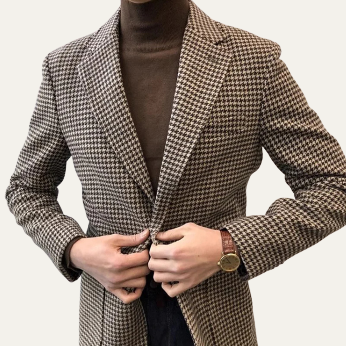 Rhys | Men's Houndstooth Check Blazer Brown Cream