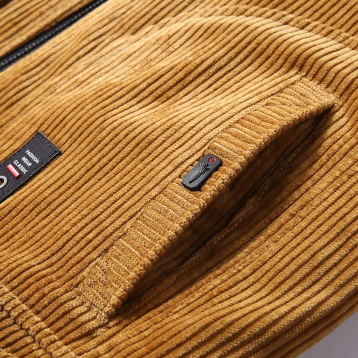 Axel | Men's Corduroy Jacket Camel Fleece Lined Fur Collar