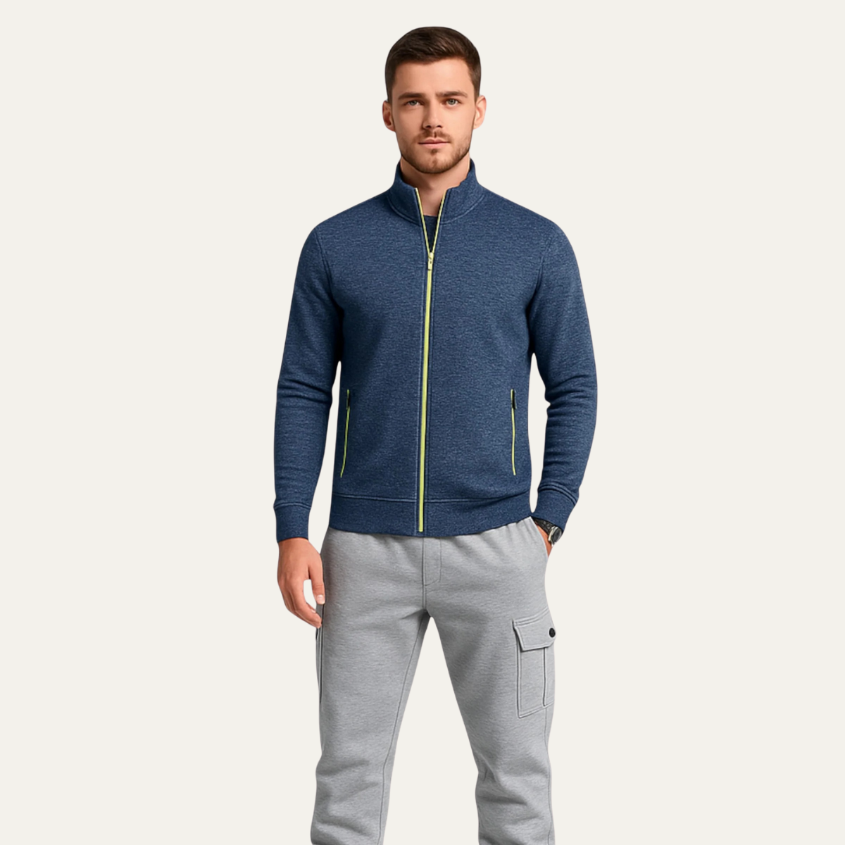 Beau | Men's Fleece Zip Up Jacket Navy Blue