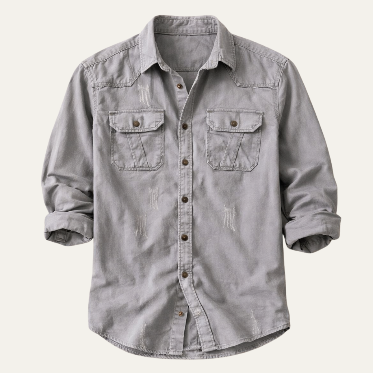 Axel | Men's Ripped Denim Shirt Gray Long Sleeve
