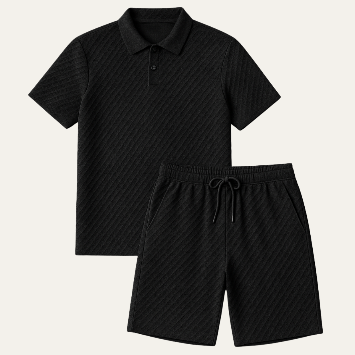 Sage | Men's Casual Textured Polo Shorts Set Black