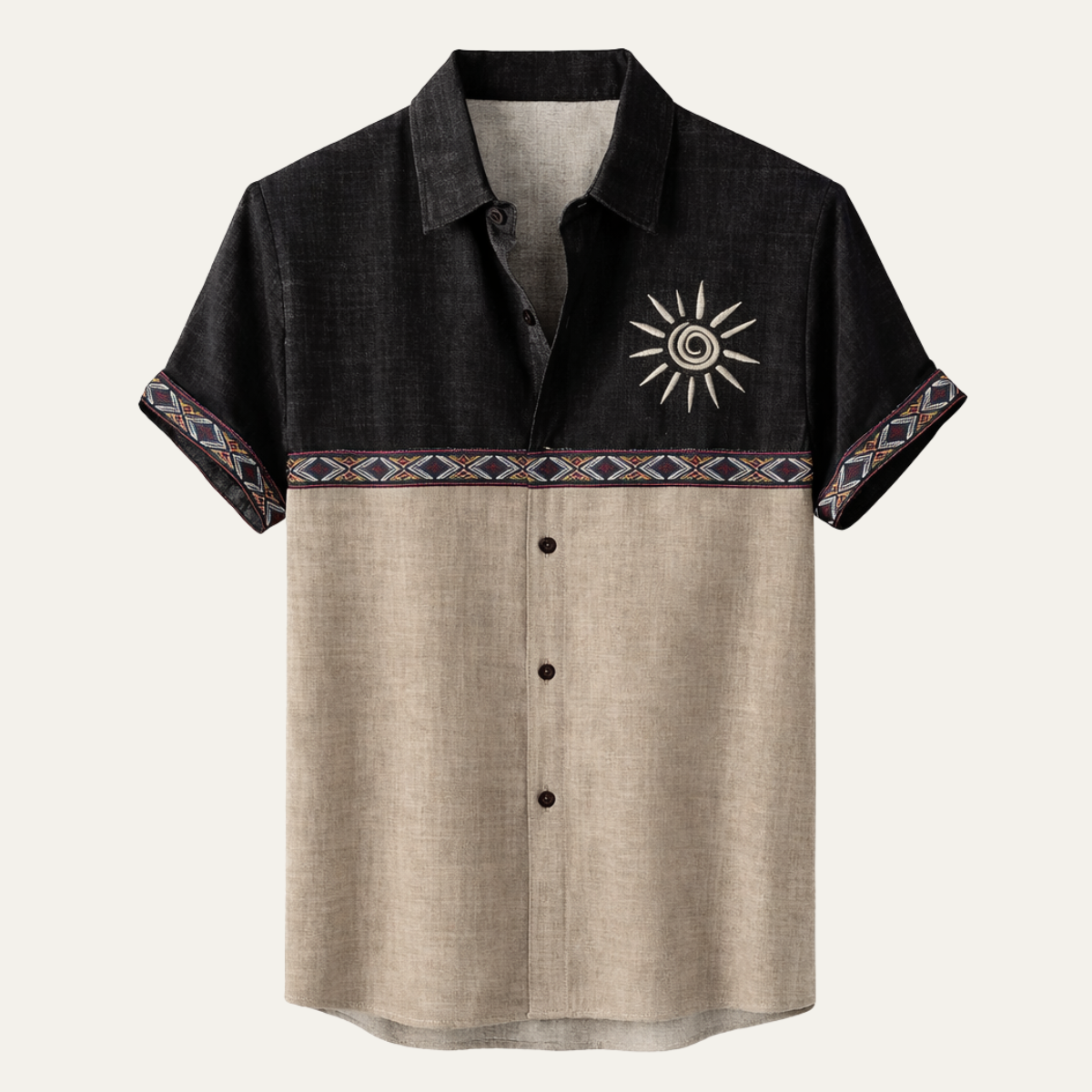Jasper | Men's Boho Linen Button Up Shirt Black Cream