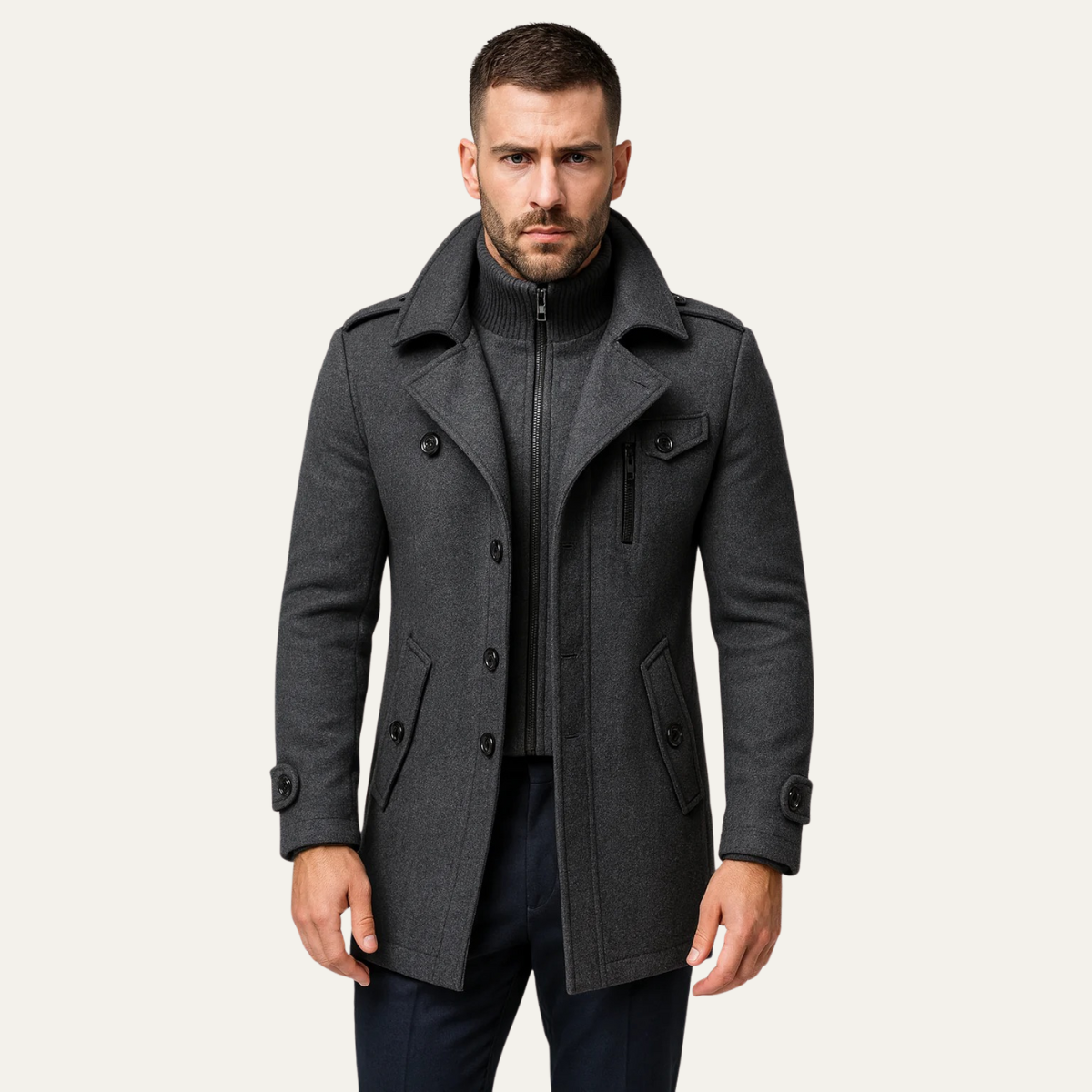 Axel | Men's Wool Blend Coat Camel With Ribbed Collar