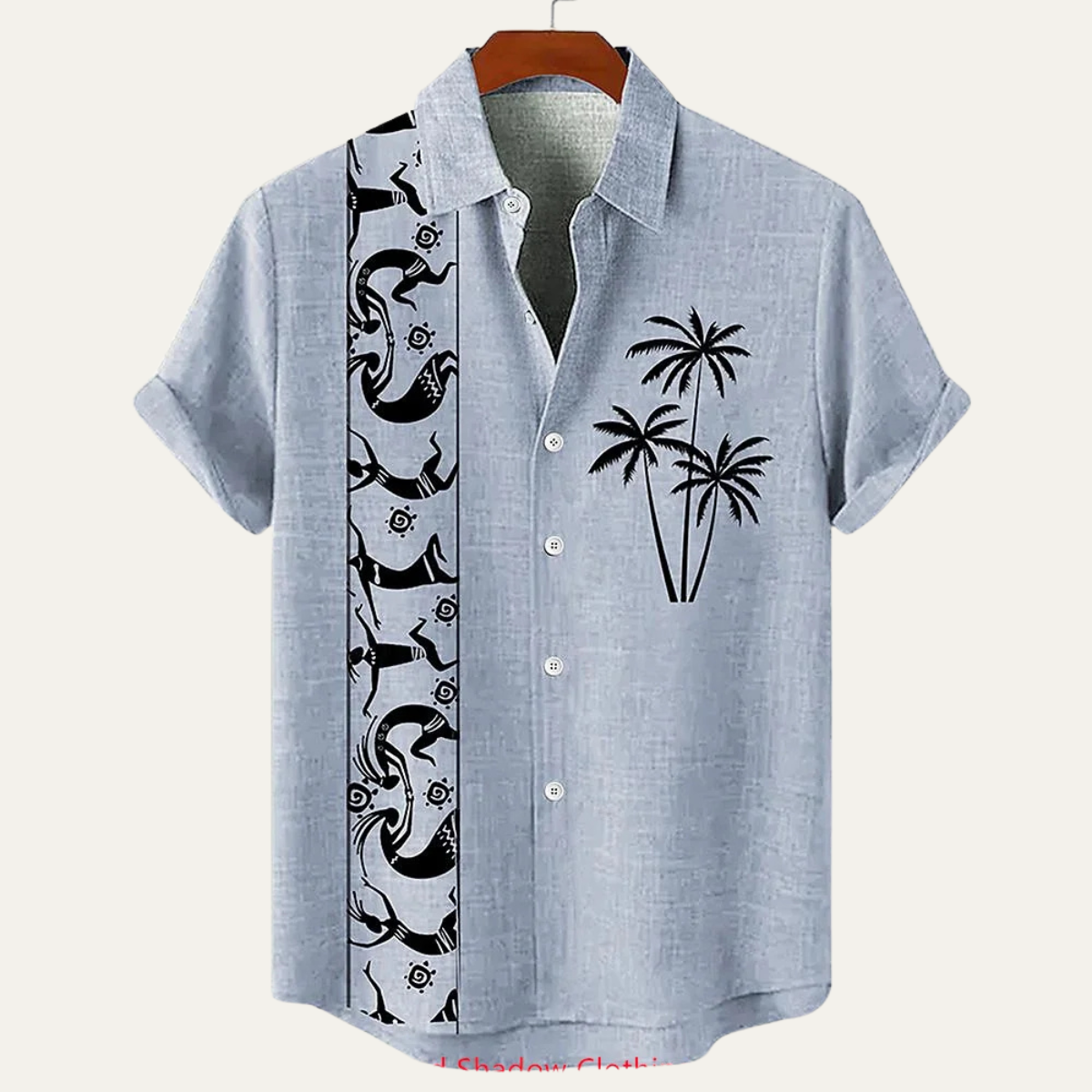 Ash | Men's Boho Linen Button Up Shirt Cream Blue Colorblock