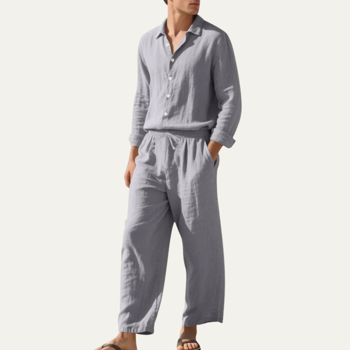 Axel | Men's Linen Set Gray Casual Lounge Shirt Pants