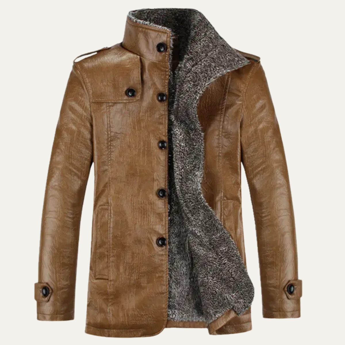Axel | Men's Brown Leather Jacket Fleece Lined Stand Collar