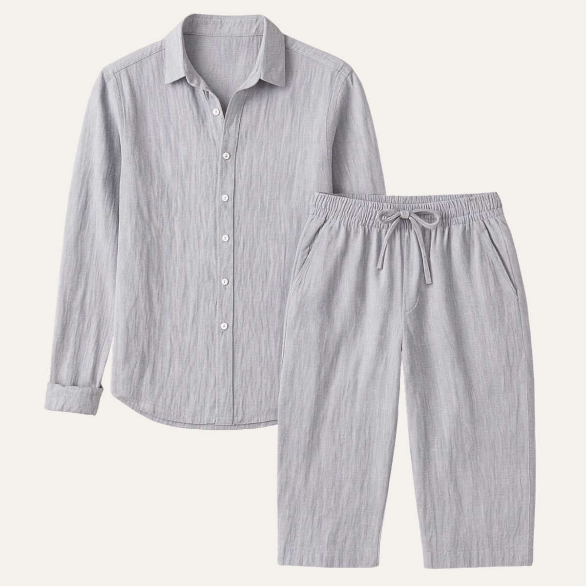 Beau | Men's Linen Lounge Set Gray Long Sleeve Shirt Wide Leg Pants