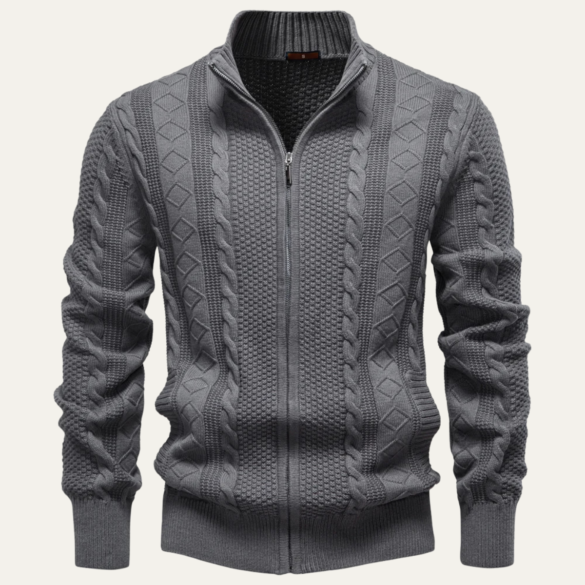 Bram | Men's Cable Knit Zip Up Cardigan Black