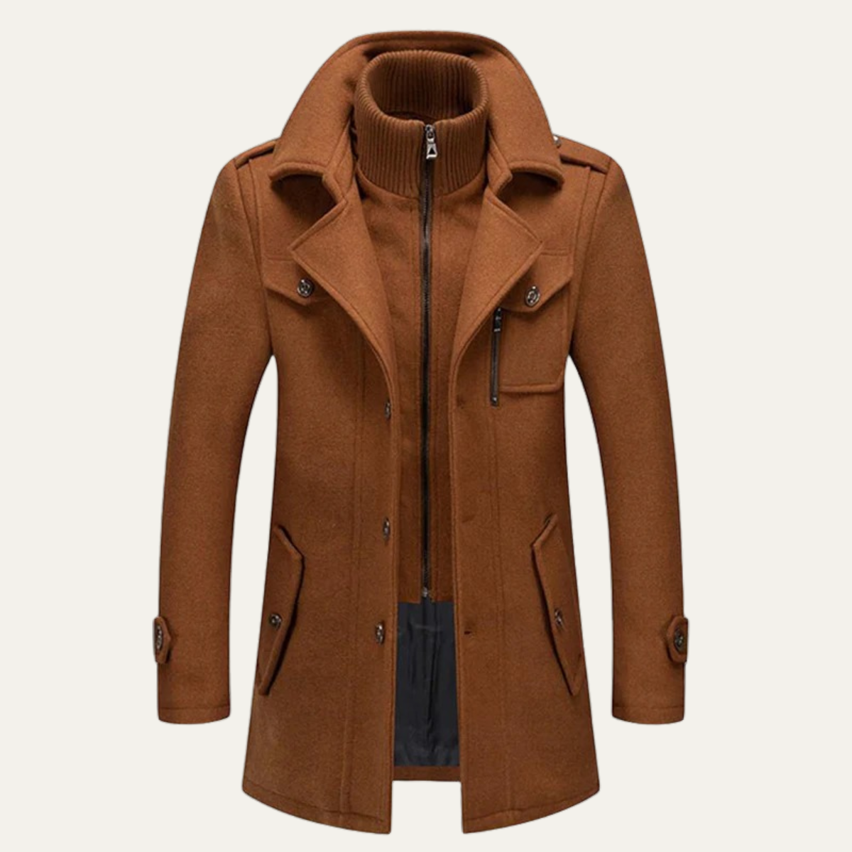 Axel | Men's Wool Blend Coat Camel With Ribbed Collar
