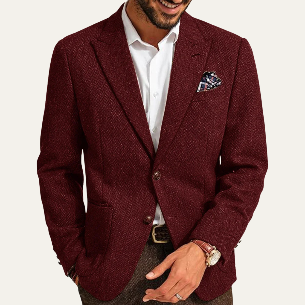 Bram | Men's Herringbone Wool Blazer Brown Tweed Single Breasted