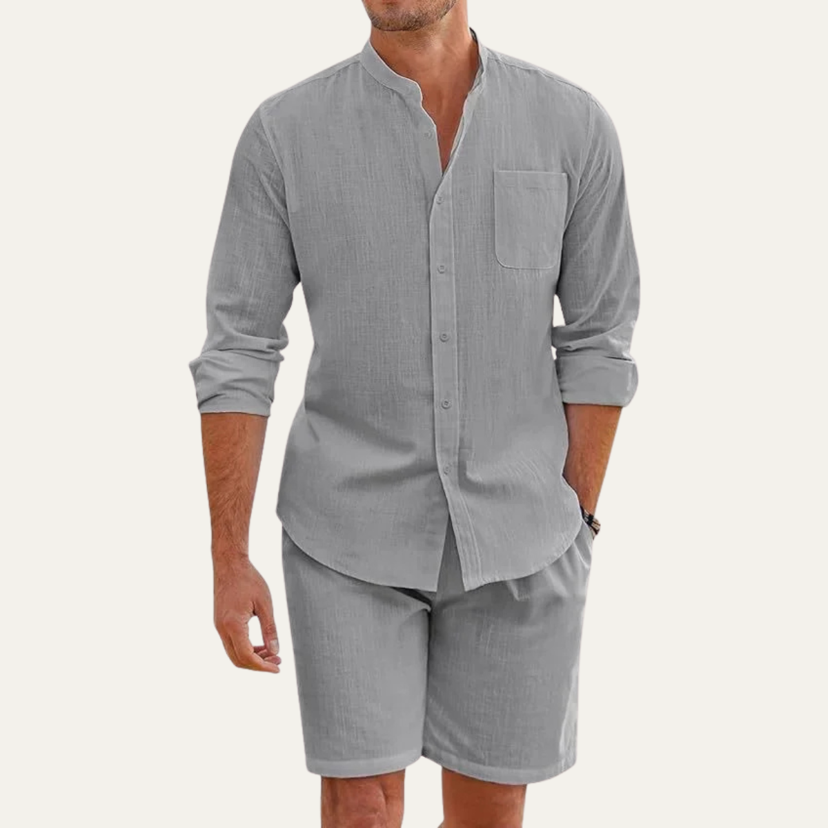 Callum | Men's Casual Linen Shorts Set Gray