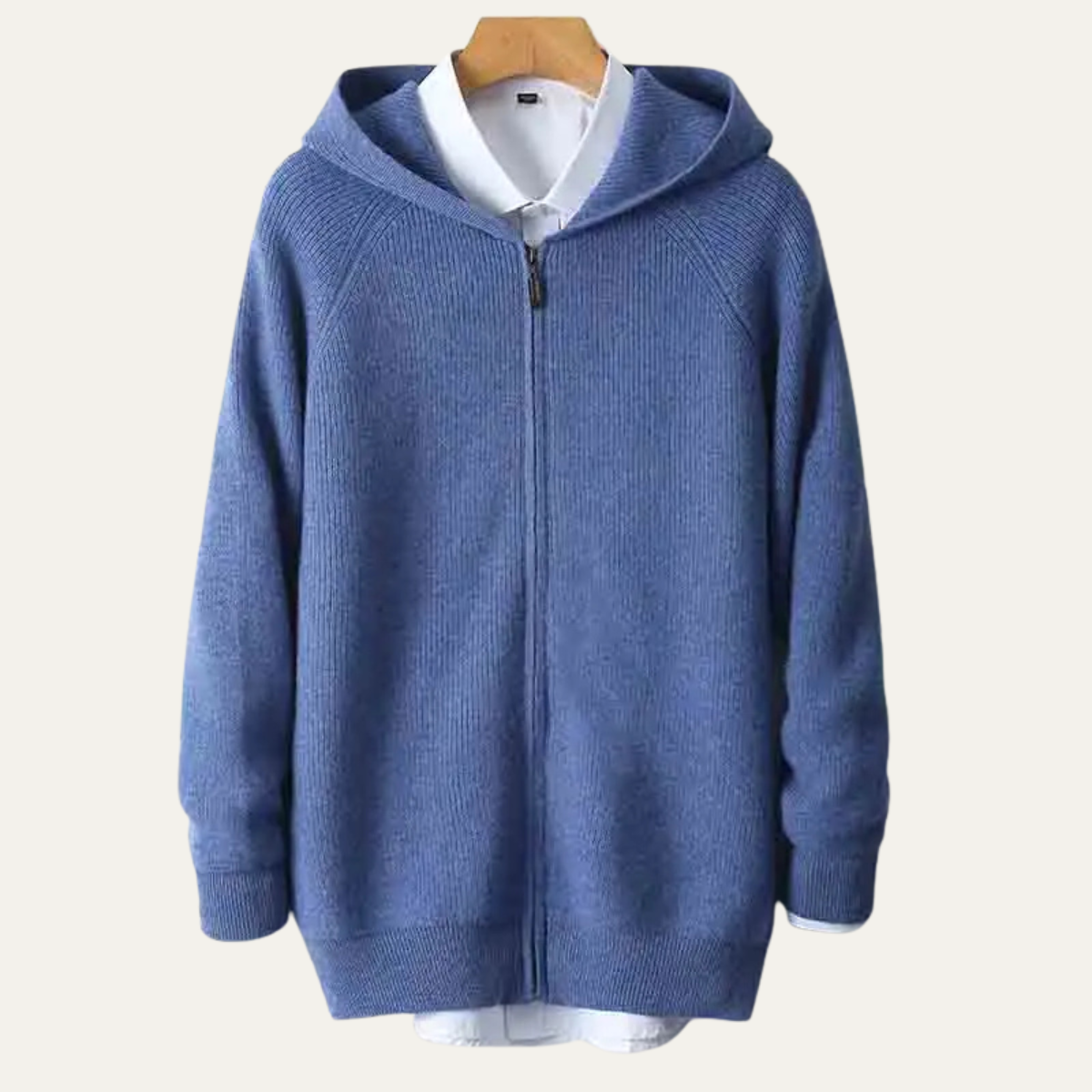 Callum | Men's Ribbed Hooded Zip Up Cardigan Cream