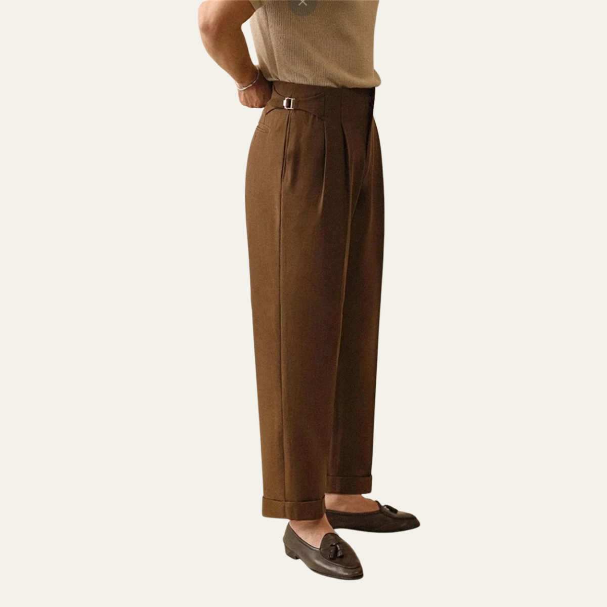 Beau | Men's Pleated Dress Pants Cream High Waist