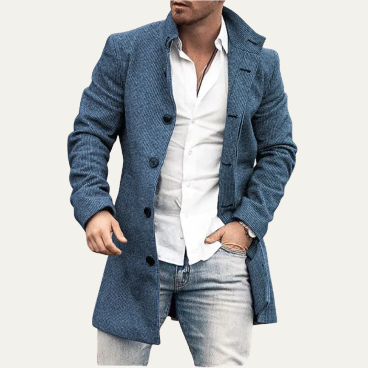 Vance | Men's Casual Wool Blend Long Coat Blue Gray