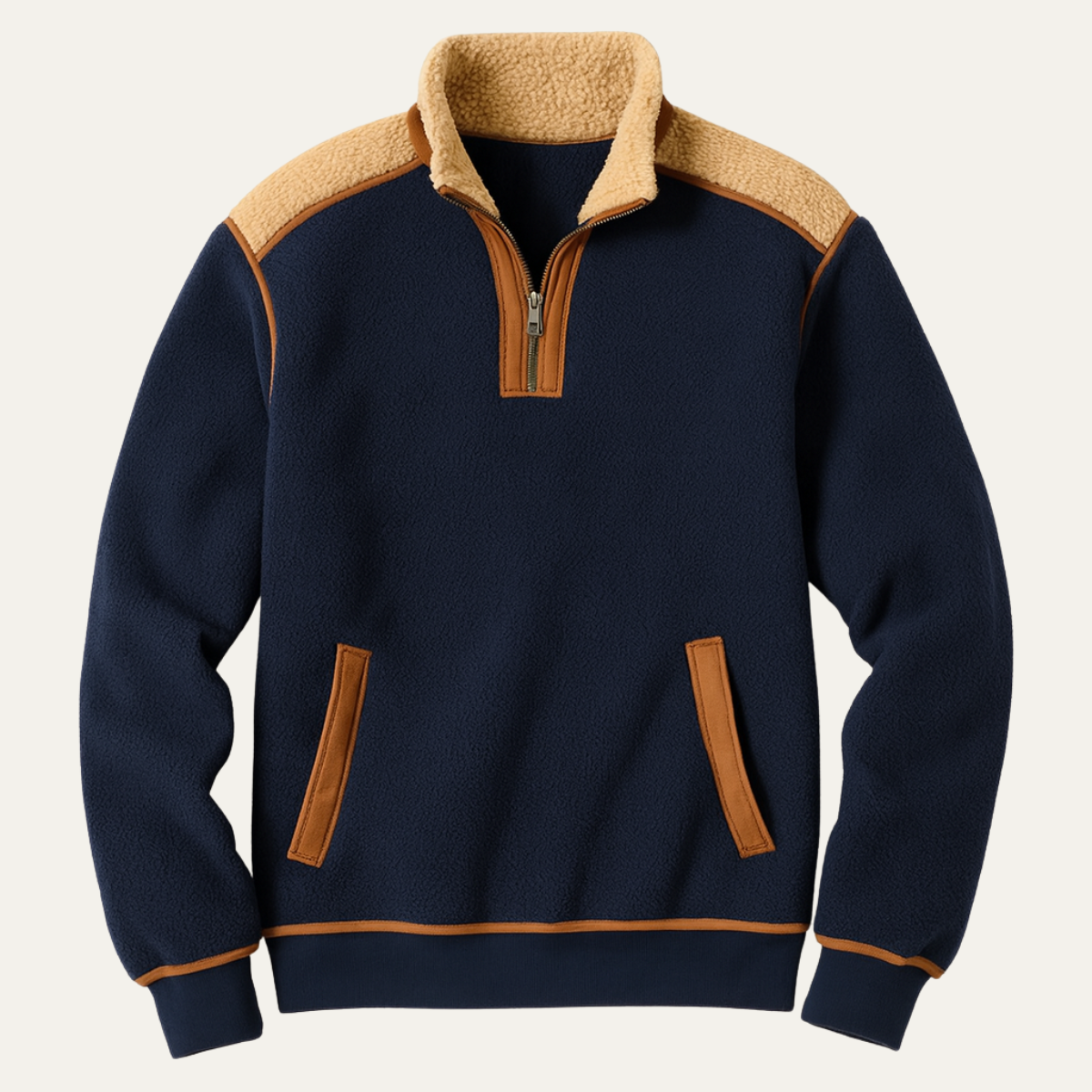 Luca | Men's Quarter Zip Fleece Sweater Navy Cream Sherpa Collar