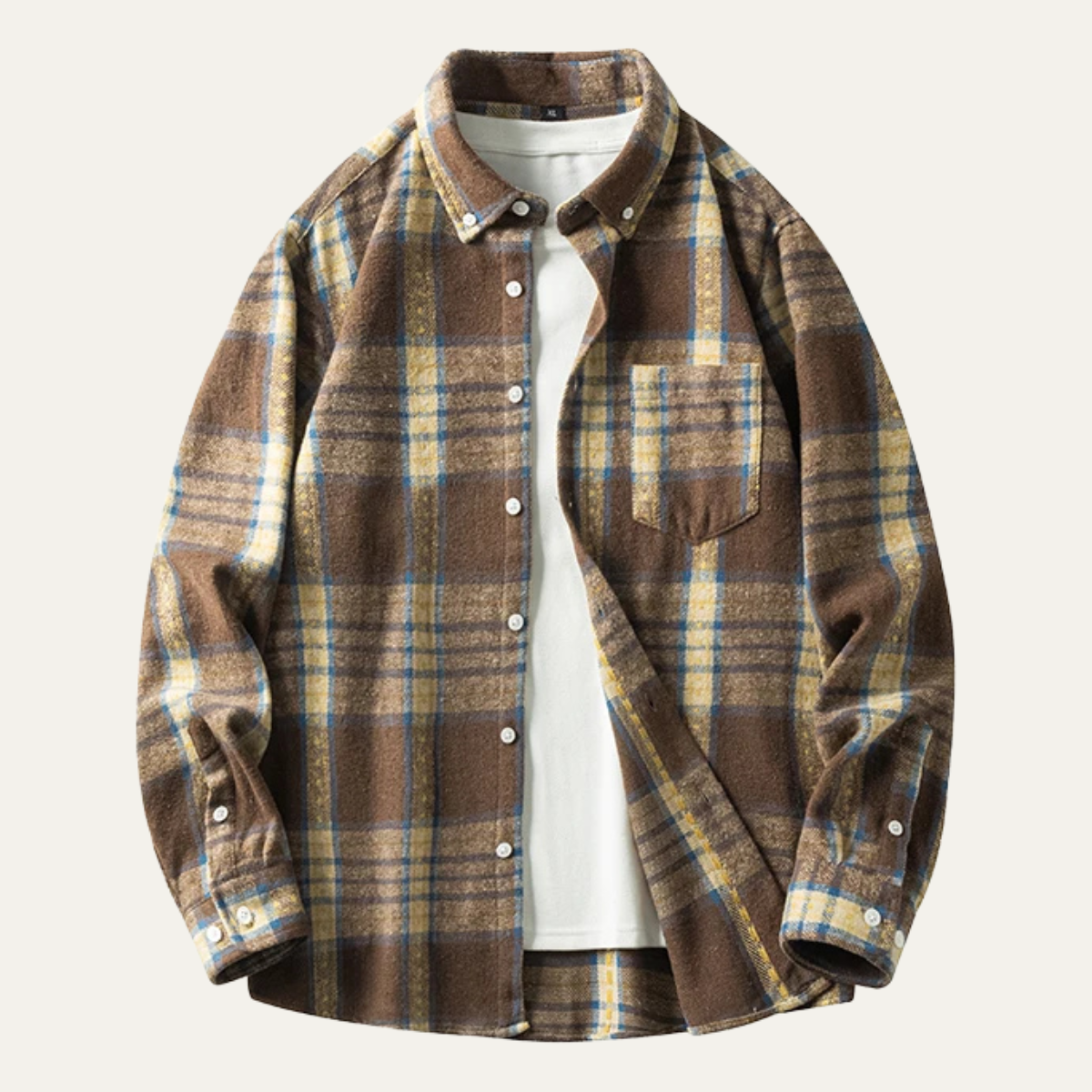 Ash | Men's Casual Plaid Flannel Shirt Navy Brown