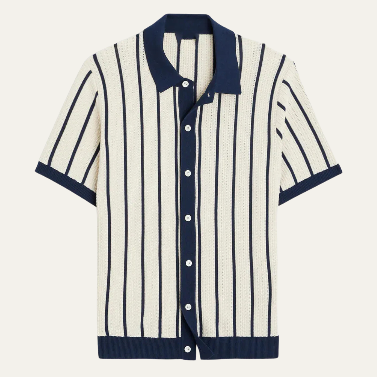 Bram | Men's Smart Casual Striped Knit Polo Shirt Cream Navy