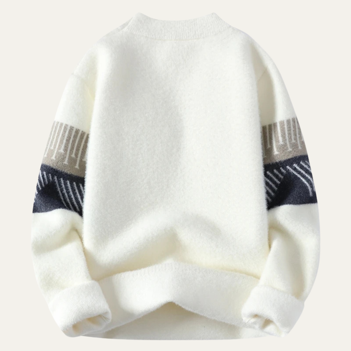 Kai | Men's Crew Neck Sweater Cream Navy Geometric Stripe