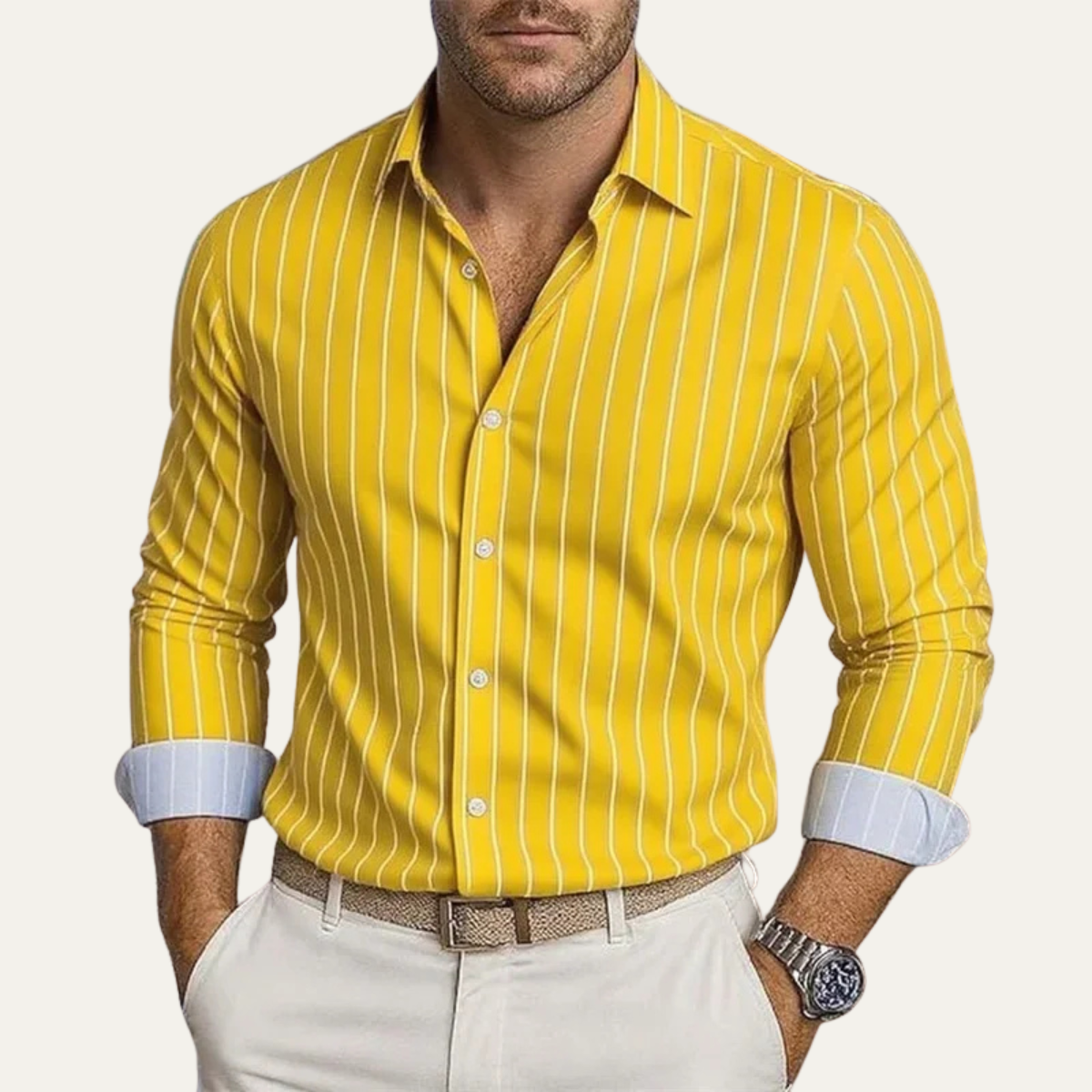 Callum | Men's Pinstripe Button Up Shirt Gray White